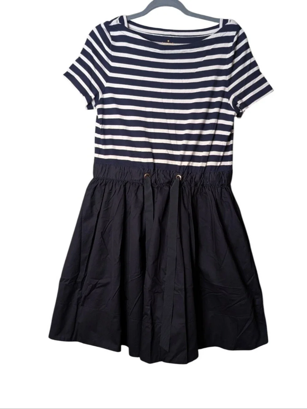 Kate Spade Broome Street Striped Mixed Media Fit & Flare Dress Navy Blue Medium